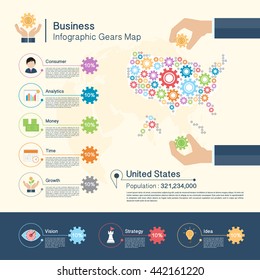 Business Infographic with gears,United States map