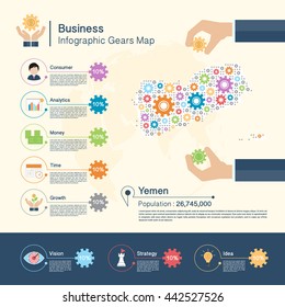 Business Infographic with gears,Yemen map