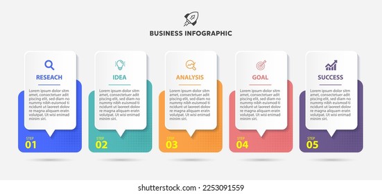 Business infographic Gradient color process with rectangle template design with icons 5 big number and 5 options,Vector illustration.