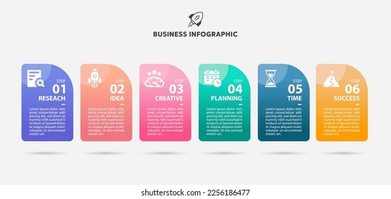Business infographic Gradient color process with rectangle template design with icons 6 big number and 6 options,Vector illustration.