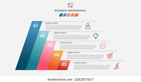 Business infographic Gradient color process with rectangle template design with icons 5 big number and 5 options,Vector illustration.