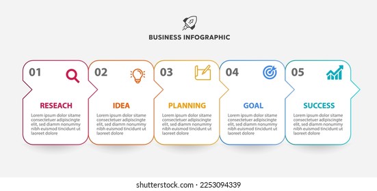 Business infographic Gradient colorful process with icons,number and 5 options on white paper,Vector illustration.