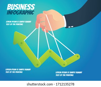 Business infographic - Hand of businessman is controlling the graph to higher levels, such as planning and progress to get growing up in the business.