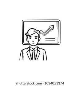 Business infographic hand drawn outline doodle vector icon. Conference speaker sketch illustration for print, web, mobile and infographics isolated on white background.