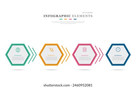 Business infographic hexagon with four shape options Process or steps for presenting Workflow layouts, banners, and web design Business concept with 4 options, steps, parts.