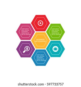 Business infographic hexagon, six parts, flat design
