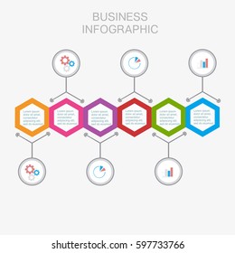 Business infographic hexagon, six parts, flat design