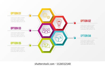 Business infographic with hexagonal icons. Vector.