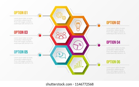 Business infographic with hexagonal icons. Vector.