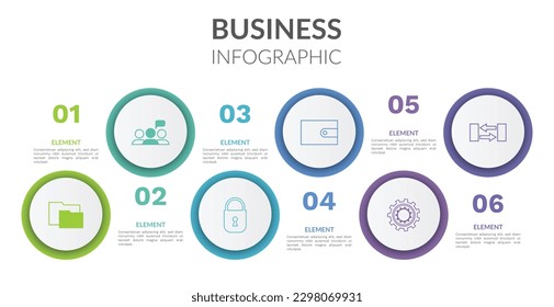 Business infographic illustration, chart with icons step elements. Abstract background with parts, options, processes template. Presenting information, data and knowledge. Banner with graphic editions