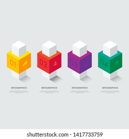Business infographic isometric style design element template with 4 options. Graphic design element template can be used for presentation, workflow, diagram, chart, option, vector illustration