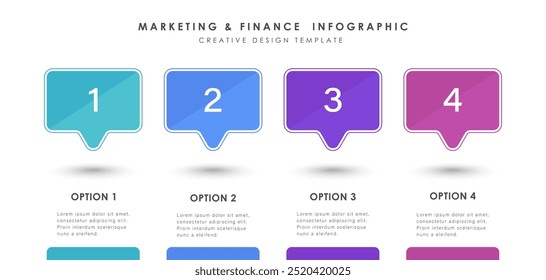 Business infographic label design. Concept of startup development with 4 options.