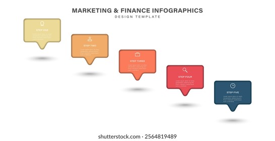 Business infographic label design. Concept of startup development with 5 options or steps