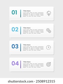 Business infographic labels design template with 4 options or steps. Business presentation, Report, Brochure, Banner, and Planning. Vector illustration.