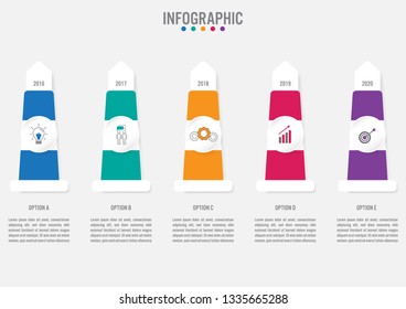 Business infographic labels template with 5 options with lighthouse shape.Creative concept for infographic.
