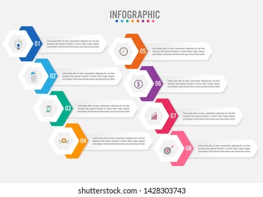 Business infographic labels template with 8 options.Creative concept for infographic.
