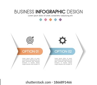 Diseño de infografía de negocio con 2 pasos. Línea de tiempo. Vector