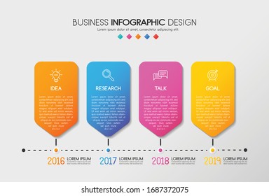 Business infographic layout with 4 steps. Timeline. Vector