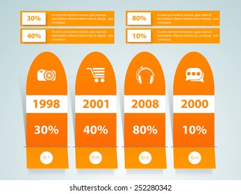 Business infographic layout with different year and percentage graph on grey background.