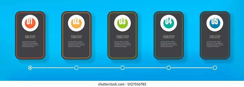 Proceso de línea infográfica de negocio con diseño de plantilla cuadrada con iconos y 5 opciones o pasos en fondo azul. Papel de progreso de vectores Banderas web modernas de color gris oscuro conjunto plantilla de diseño