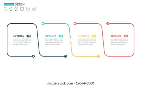 Business infographic linear design element. Timeline with 4 steps, options. Can be used for workflow layout, diagram, web design. Vector business template for presentation.