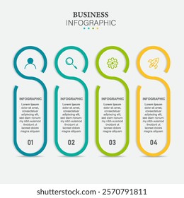 business infographic long circle design for business template. Vector 4 steps.