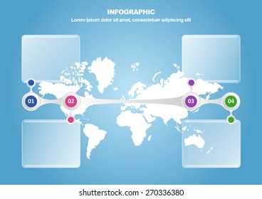 Business infographic with map and 4 options. Vector illustration  for workflow layout, diagram, number options and web design 