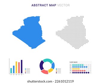 Business Infographic with map of Algeria abstract set blue dotted map  vector illustration.