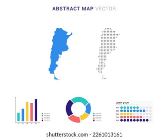 Business Infographic with map of Argentina abstract set blue dotted map  vector illustration.