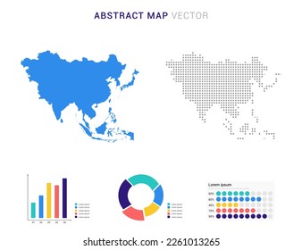 Business Infographic with map of Asia abstract set blue dotted map  vector illustration.