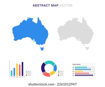 Business Infographic with map of Australia abstract set blue dotted map  vector illustration.