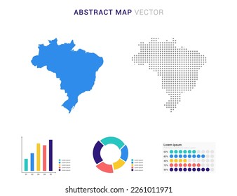 Business Infographic with map of Brazil abstract set blue dotted map  vector illustration.