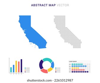 Business Infographic with map of California abstract set blue dotted map  vector illustration.