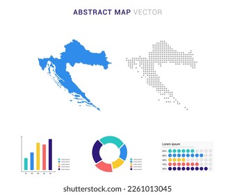 Business Infographic with map of Croatia abstract set blue dotted map  vector illustration.