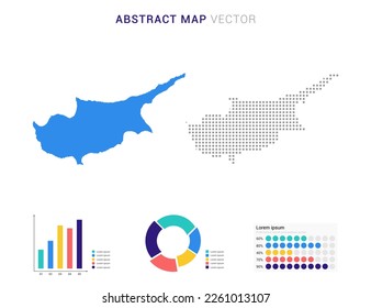 Business Infographic with map of Cyprus abstract set blue dotted map  vector illustration.