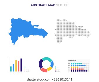 Business Infographic with map of Dominican Republic abstract set blue dotted map  vector illustration.