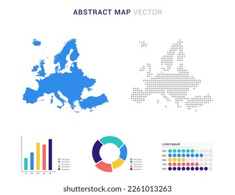 Infografía de negocio con mapa de Europa abstracto conjunto de ilustraciones de vector de mapa de puntos azules.