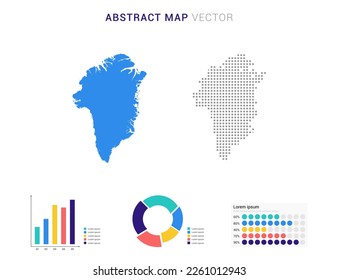 Business Infographic with map of Greenland abstract set blue dotted map  vector illustration.