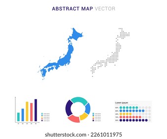 Business Infographic with map of Japan abstract set blue dotted map  vector illustration.