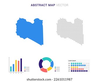 Infografía de negocios con mapa de Libia abstracto conjunto azul de ilustración del vector mapa de puntos.