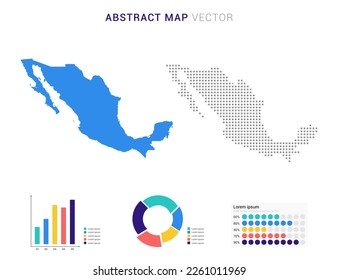 Infografía de negocio con mapa de México abstracto conjunto azul de ilustración de vector mapa de puntos.