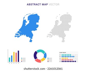 Business Infographic with map of Netherland abstract set blue dotted map  vector illustration.