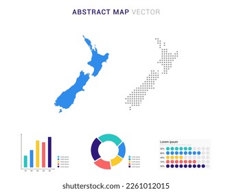 Business Infographic with map of New Zealand abstract set blue dotted map  vector illustration.