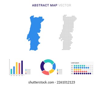 Business Infographic with map of Portugal abstract set blue dotted map  vector illustration.