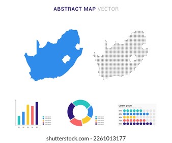 Business Infographic with map of South Africa abstract set blue dotted map  vector illustration.