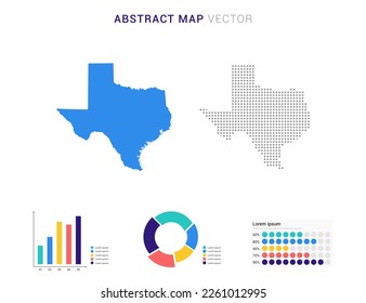 Business Infografik mit Karte von Texas abstrakte Set blaue gepunktete Karte Vektorgrafik.