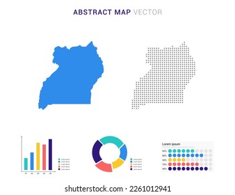 Business Infographic with map of Uganda abstract set blue dotted map  vector illustration.