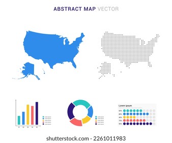 Business Infographic with map of United States of America (USA) abstract set blue dotted map  vector illustration.