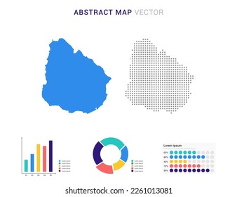 Business Infographic with map of Uruguay abstract set blue dotted map  vector illustration.