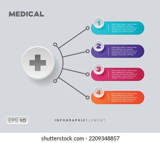 Business Infographic Medical Design Template With Icons And 4 Steps. Can Be Used For Workflow Layout, Diagrams, Annual Reports, Web Design